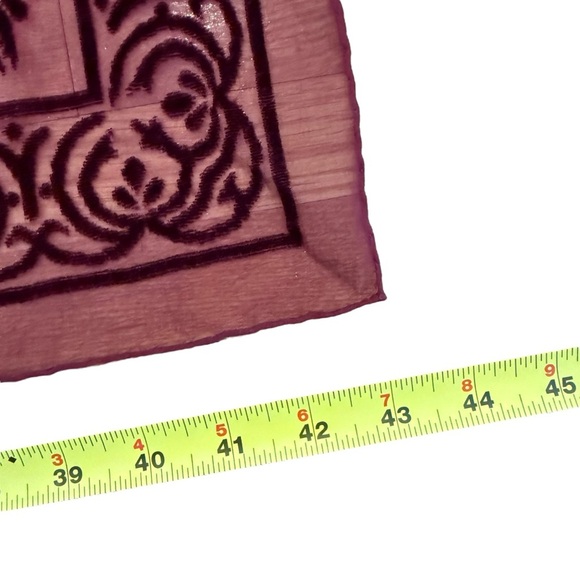 Salvatore Ferragamo Burgundy Sheer Velvet Square Scarf 43” x 47” Silk Blend - Picture 13 of 13
